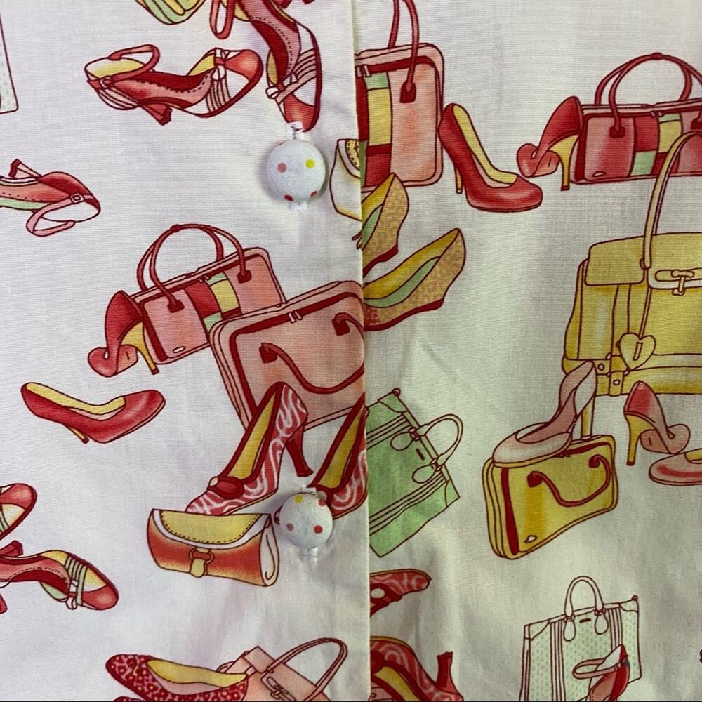 Draper's & Damon's Pink White Shoes Handbags Button Up Top Size Large Petite - Picture 5 of 7